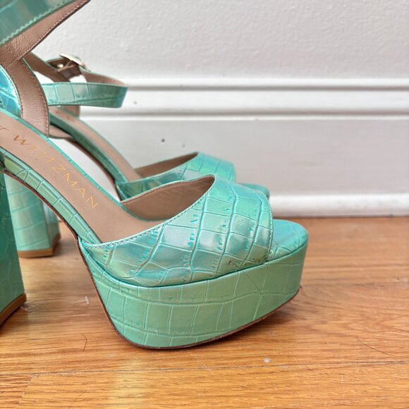 Stuart Weitzman Ryder 95 Platform Sandals Capri Ice Block Heel - Picture 3 of 9